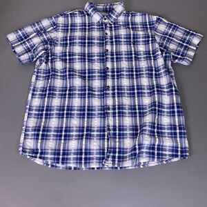 Hobbs Creek Button Up Shirt Men's Size 2XL Blue White Plaid Short Sleeve Cotton